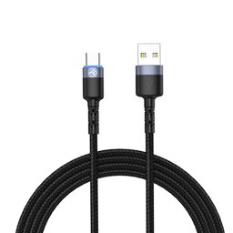 Cablu USB To Type-C cu LED, nailon, 1.2m, negru