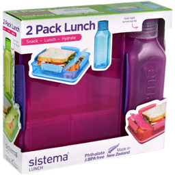 Set cutie alimentara cu 2 compartimente Lunch  + Sticla Square diverse culori