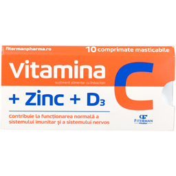 Supliment alimentar Vitamica C, Zinc, D3, 10 comprimate masticabile