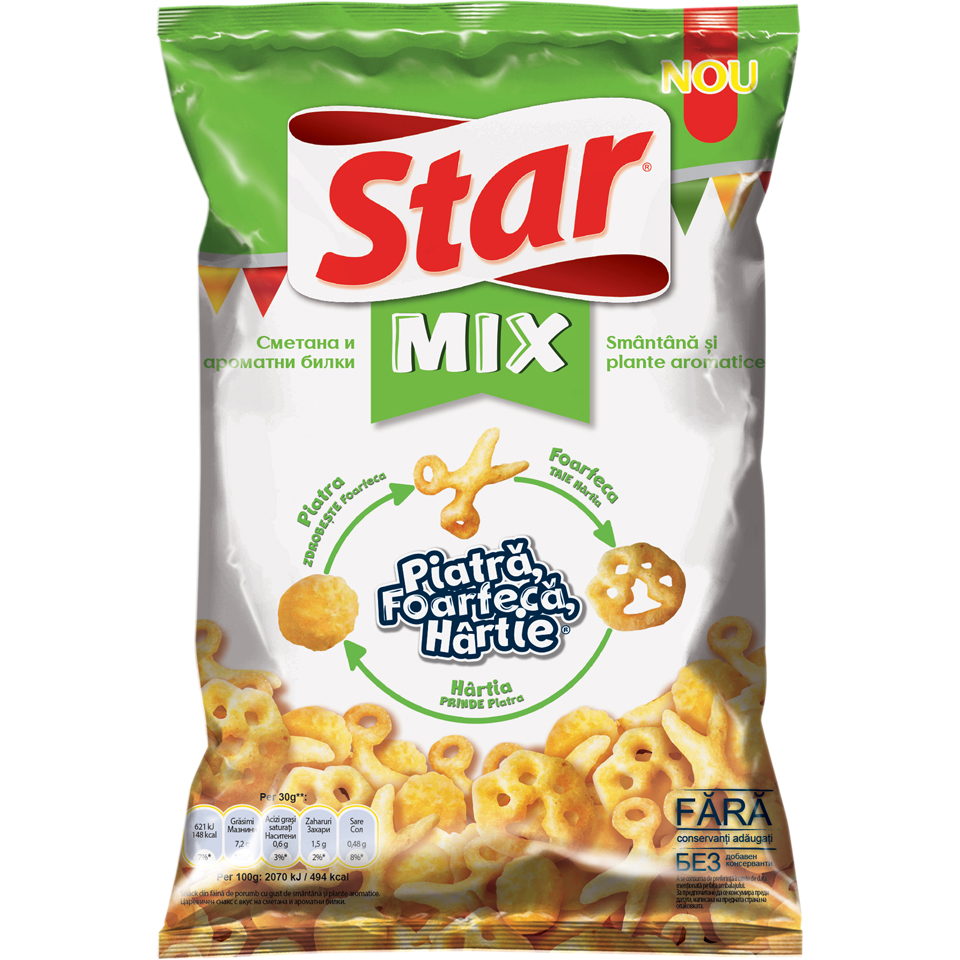 celestial floor purity Star | Mix de snacks-uri Piatra-Foarfeca-Hartie cu gust de smantana si  plante aromatice 80g | Mega-image